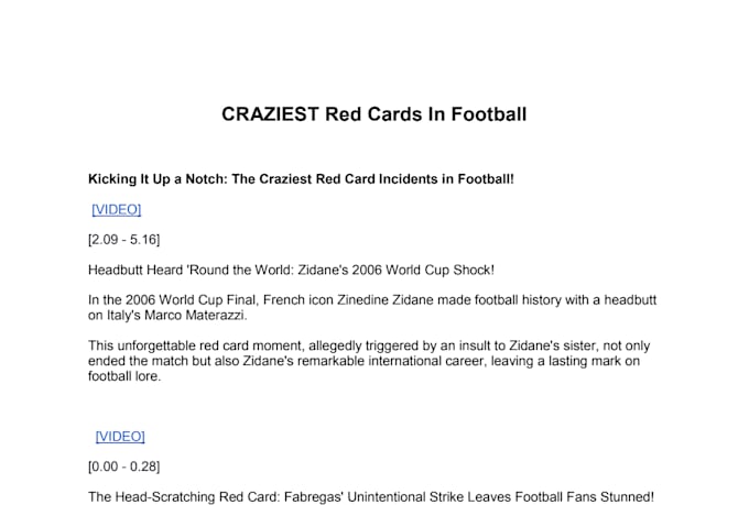 write football scripts, articles, blogs and reports for youtube